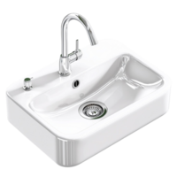 Clean white sink a silver faucet visible drain png