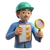 magnificent artistic Quality Control Inspector with Magnifying Glass and Checklist on Transparent Background high resolution png