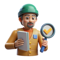 dramatic modern Quality Control Inspector with Magnifying Glass and Checklist on Transparent Background premium png