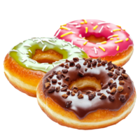Assorted colorful donuts topped sprinkles chocolate chips png