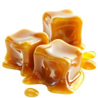 caramel cubes melting oozing onto the surface png