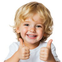 Smiling child giving two thumbs up a joyful face png
