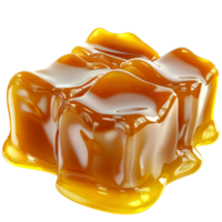 golden caramel cubes melting a glossy sticky surface png
