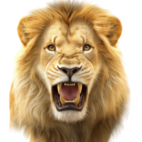 Fierce roaring lion showing its sharp teeth powerful mane png