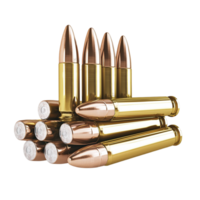 Shiny brass bullets pointed tips neatly arranged in a compact stack png
