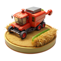 impressive artistic Red Combine Harvester in Field Landscape View Isolated original png