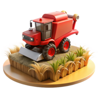 serene abstract Red Combine Harvester in Field Landscape View Isolated premium png