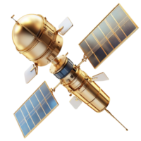 Advanced golden satellite large solar panels floating in outer space png