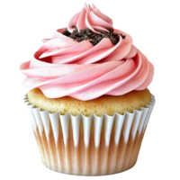 vanilla cupcake pink frosting a chocolate topping in a paper liner png
