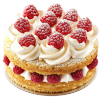 raspberry sponge cake layers of cream red raspberries on top png