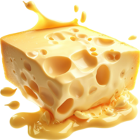 Melting block of Swiss cheese golden oozing from the holes png