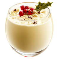 Creamy eggnog in a glass garnished holly spices png
