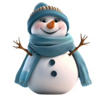 Cute snowman wearing a blue scarf hat a cheerful smile png