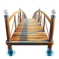 wooden bridge curved railings spanning over a calm surface png