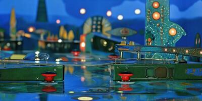Colorful Arcade Pinball Machine with Bright Lights and Classic Design photo