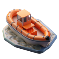 beautiful minimalist Rescue Boat in Floodwaters Side View Transparent Background professional png