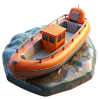 magnificent minimalist Rescue Boat in Floodwaters Side View Transparent Background detailed png