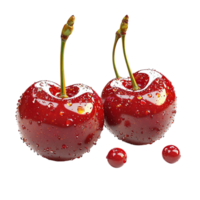 Shiny red cherries covered in tiny water droplets png
