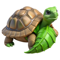 beautiful abstract Rescued Tortoise Eating Green Leaf Transparent Background detailed png