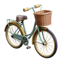 beautiful classic Retro Bicycle with Wicker Basket on Transparent Background high resolution png