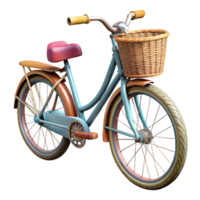 impressive minimalist Retro Bicycle with Wicker Basket on Transparent Background detailed png