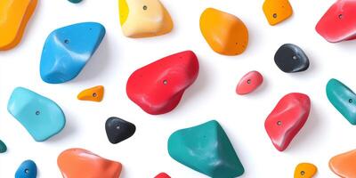 Vibrant Climbing Holds Isolated on White Background for Indoor Rock Wall Setup photo