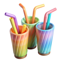 beautiful contemporary Reusable Straws Colorful Set Transparent Background original png