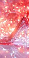 Sparkling high heel shoe amidst glittering red and gold bokeh background photo