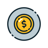 Design Illustration graphic of coin icon with colored line style. Suitable for UI, mobile design, web design, etc. Transparent background. png