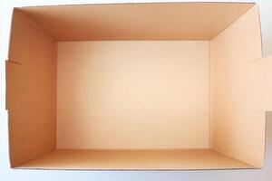 Empty Cardboard Box Top View Minimalist Brown Storage Container with Open Flaps photo