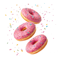 doughnuts with colorful sprinkles and glazing on transparent background png