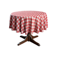 A round table with a red tablecloth on it and a transparent background png