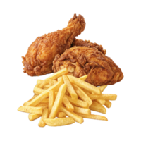 tasty meat chicken fry with french fries on transparent background png