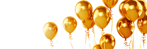 Gold balloon background copy space transparent , isolated background cutout. Floating balloons festive, celebration, party, birthday graphic element design png
