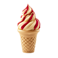 Raspberry Ripple soft serve ice cream in waffle cup transparent , isolated background cutout. png