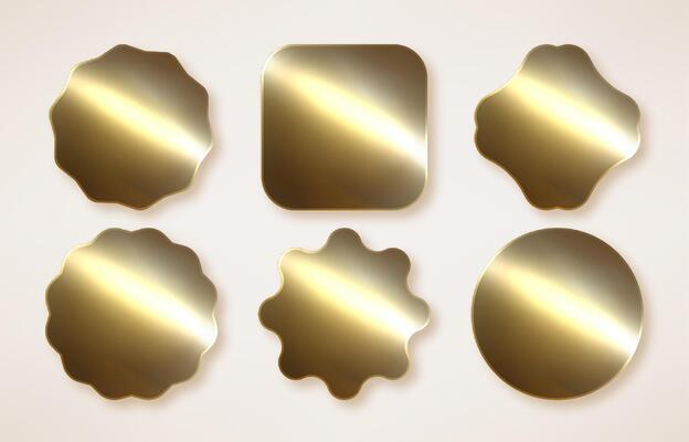 Series of gold stickers on a light background. Gold Labels and Badges