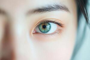 Close Up of a Green Eye with Subtle Makeup and Soft Focus photo