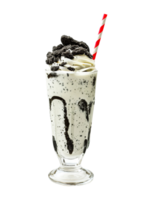 Cookies and Cream milkshake transparent , isolated background. Whipped cream topping garnish, served in glass, striped straw, shake bar menu dessert png