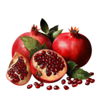 Pomegranate with Open Slice Showing Seeds png