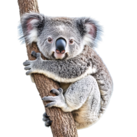 Adorable Koala Hugging a Tree Branch Isolated Against a Transparent Background png