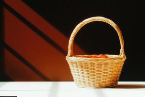 Sunlit Wicker Basket with Fresh Apples Casting Shadows in Warm Light photo