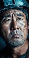Portrait of a Thoughtful Worker in Protective Gear with Intense Focus and Determination photo