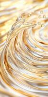 Golden Liquid Wave Splashing with Floating Bubbles in Abstract Fluid Motion photo