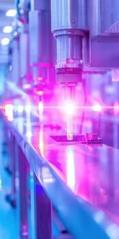 Advanced robotics in action automated manufacturing with high tech machinery and neon lighting photo