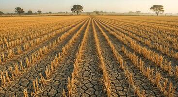 Global Warming Impact, Devastated Farmland with Deep Soil Fractures, climate change impact photo