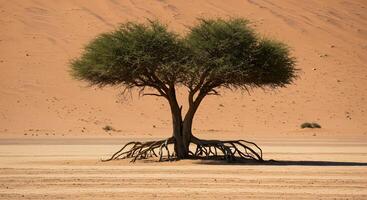 Lone Desert Tree With Exposed Roots in Shifting Sands photo
