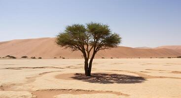Solitary Tree Battling Harsh Desert Conditions With Unearthed Roots photo