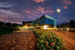 Riga, Latvia, 2024 - Modern Architectural Building in Twilight, Rezekne, Latvia photo