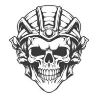 Skull with helmet in black and white vector