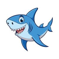 Blue Cartoon Shark with Sharp Teeth and a Smiling Face for Ocean and Marine Life Illustration vector